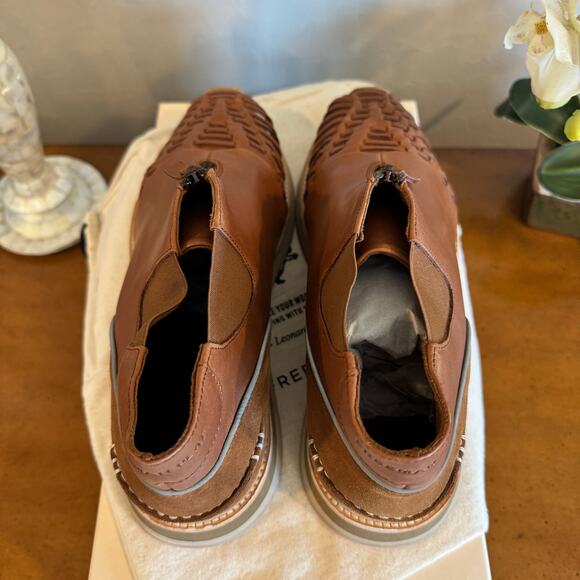 NWT Freeman Plat Zip Jogger Huarache Shoes Size 44 Cognac Leather Portugal - Picture 6 of 8